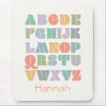 Mousepad Nome Personalizado do Alfabeto ABC<br><div class="desc">Um design alfabético colorido e retrô que pode ser personalizado para o seu filho. Inspirada por tipos retrorreflectores e estilo boho, este design pode ser personalizado com o nome, o monograma ou outro texto de uma criança. Cores neutras em termos de gênero; púrpura, verde, laranja, amarela, lacre, turquesa, cinza, castanho,...</div>