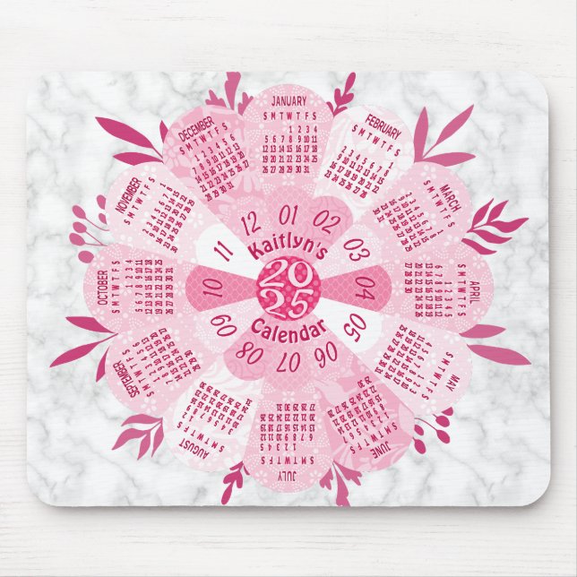 Mousepad Nome Personalizado do Calendário 2025 Boho Bonito  (Frente)