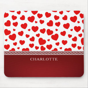 Mousepad Nome Personalizado do Coração Vermelho Girly Elega