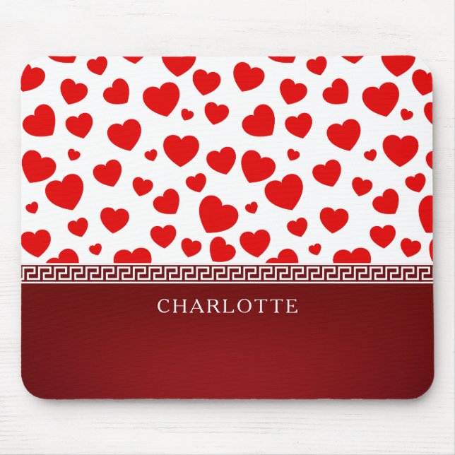 Mousepad Nome Personalizado do Coração Vermelho Girly Elega (Frente)