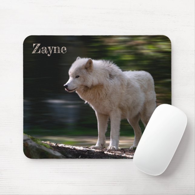 Mousepad Nome Personalizado do Lobo Branco Vida Selvagem (Com mouse)