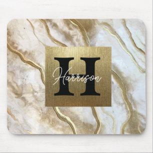 Mousepad Nome Personalizado do Monograma do Marble Branco e