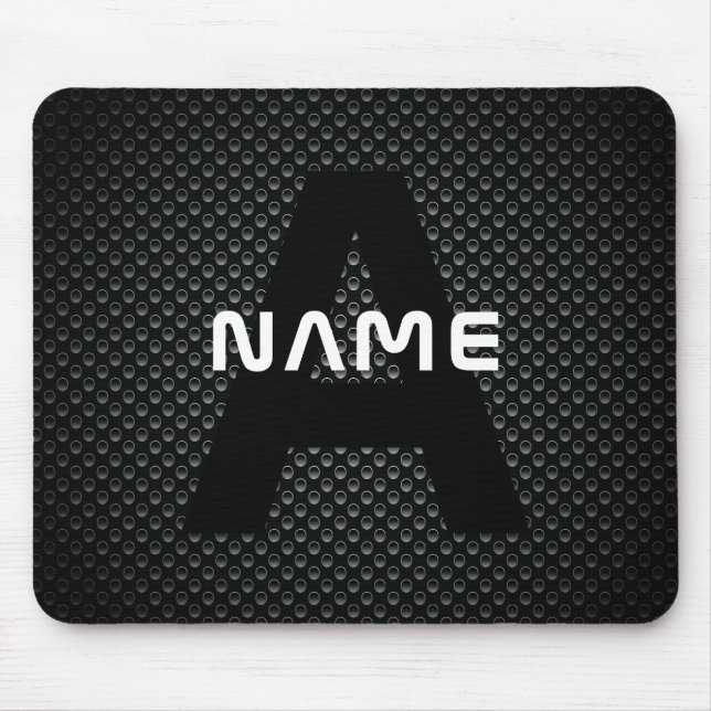 Mousepad Nome personalizado do monograma Textura em preto e (Frente)