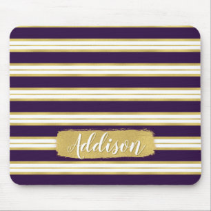 Mousepad Nome Personalizado do Padrão de Faixa Dourada Roxo