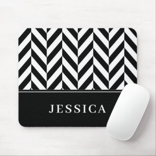 Mousepad Nome Personalizado do Padrão de Herringbone Preto