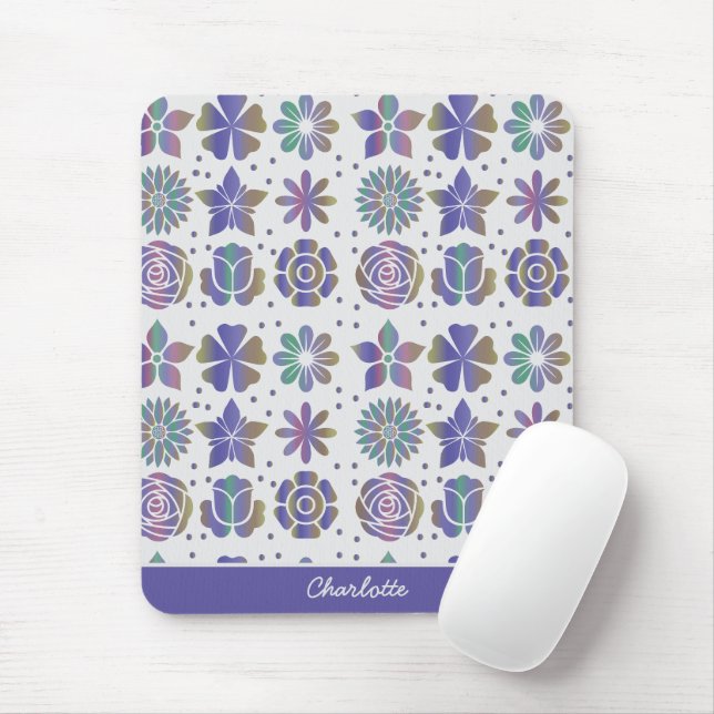 Mousepad Nome personalizado do padrão floral roxo de rabisc (Com mouse)