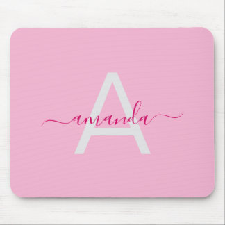 Mousepad Nome Personalizado e Monograma Rosa Simples
