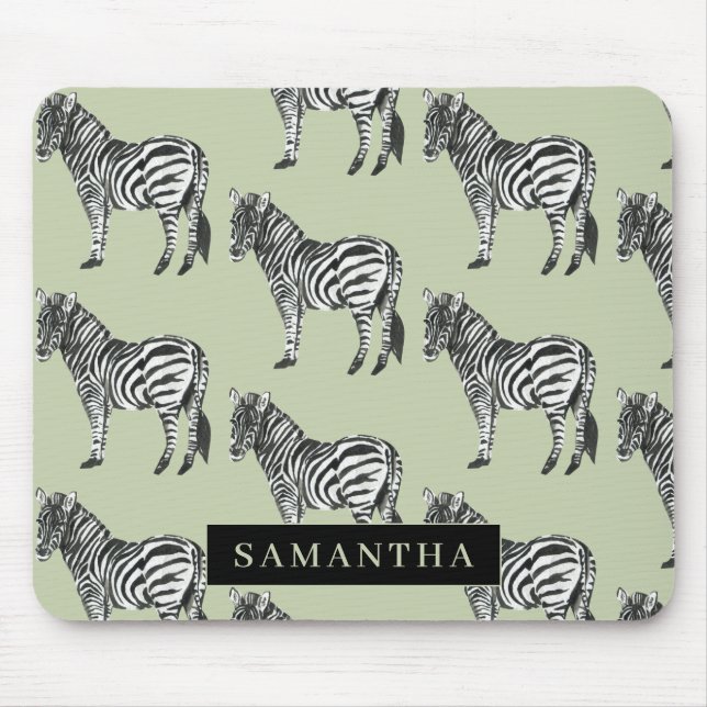 Mousepad Nome Personalizado e Padrão Selvagem de Zebra Selv (Frente)