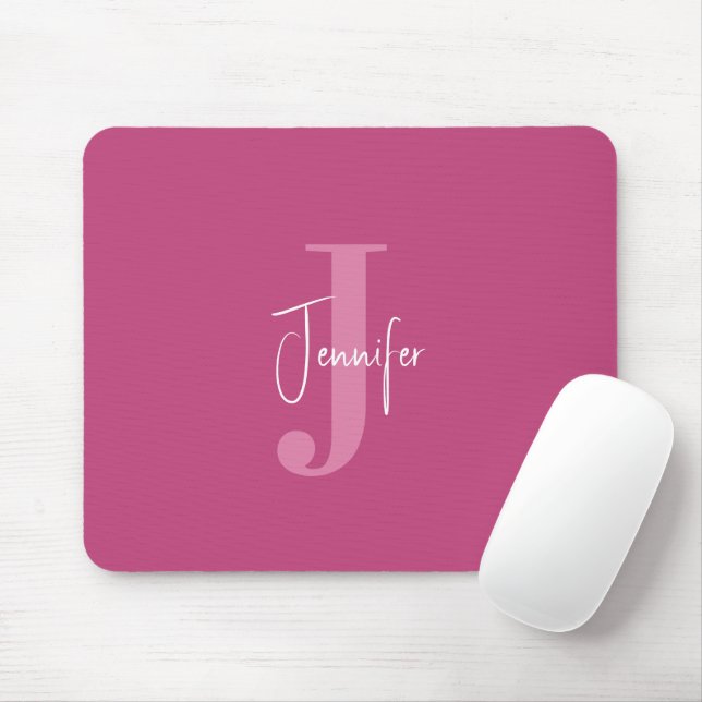 Mousepad Nome Personalizado e Rosa inicial moderno de cinza (Com mouse)