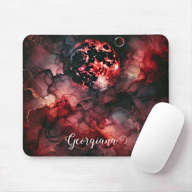 Mousepad Nome Personalizado Eerie Blood Moon Halloween Tint (Com mouse)