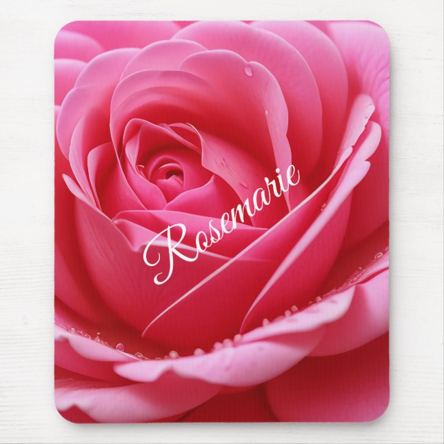 Mousepad Nome Personalizado Flor de Rosa Elegante  (Frente)