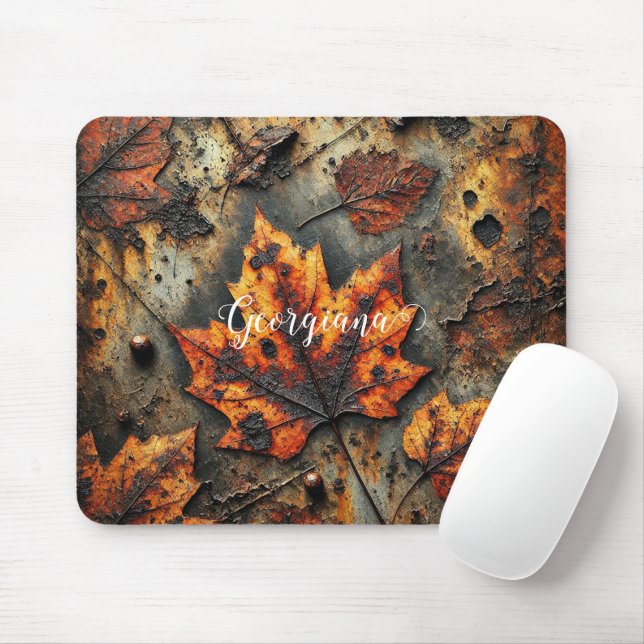 Mousepad Nome Personalizado Folhas Industriais Grungentes (Com mouse)