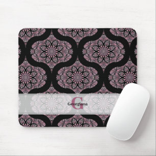 Mousepad Nome Personalizado Fronteira Floral do Rosa Retrod