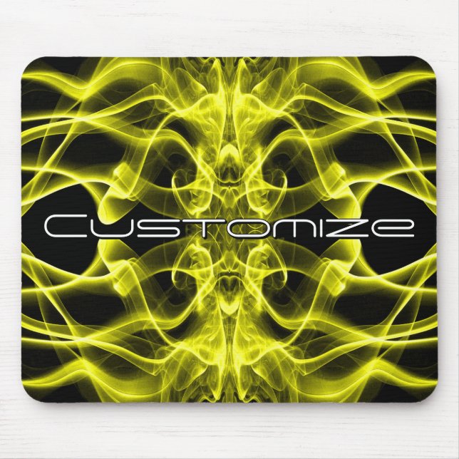 Mousepad Nome Personalizado Fumaça Amarela Simétrica Preta (Frente)