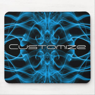 Mousepad Nome Personalizado Fumaça Azul Simétrica Preta