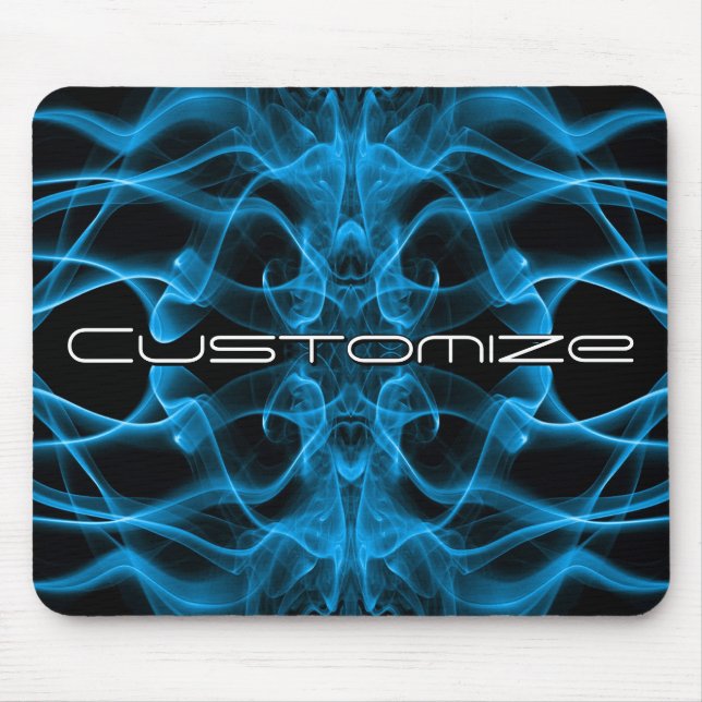Mousepad Nome Personalizado Fumaça Azul Simétrica Preta (Frente)
