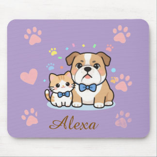 Mousepad Nome Personalizado Gato Cachorro Pata Rosa Fofa