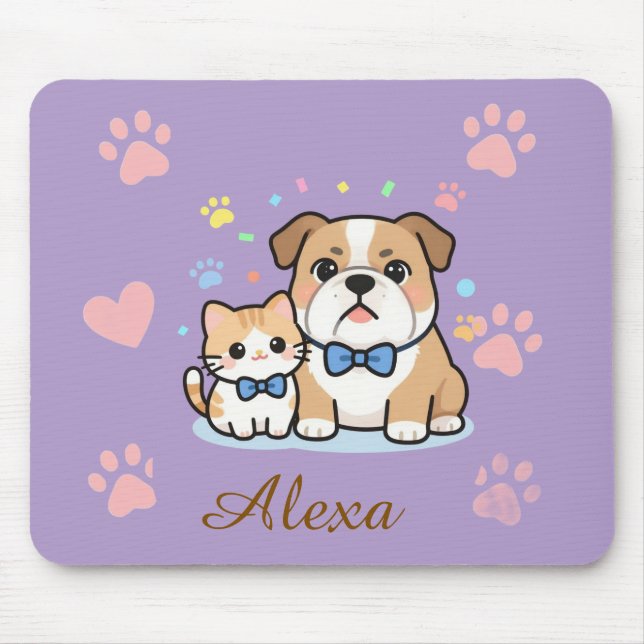 Mousepad Nome Personalizado Gato Cachorro Pata Rosa Fofa  (Frente)