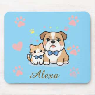 Mousepad Nome Personalizado Gato Cachorro Pata Rosa Fofa