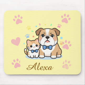 Mousepad Nome Personalizado Gato Cachorro Pata Rosa Fofa