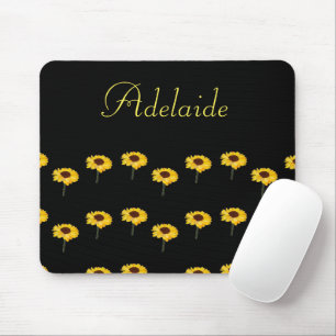 Mousepad Nome personalizado girassóis amarelos em preto