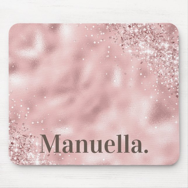 Mousepad Nome Personalizado Glitter Monograma Dourado Girly (Frente)