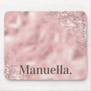 Mousepad Nome Personalizado Glitter Rosa Rose Feminino