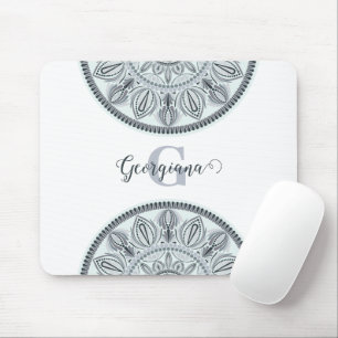 Mousepad Nome Personalizado Harmonia Floral Cinza Monotone 