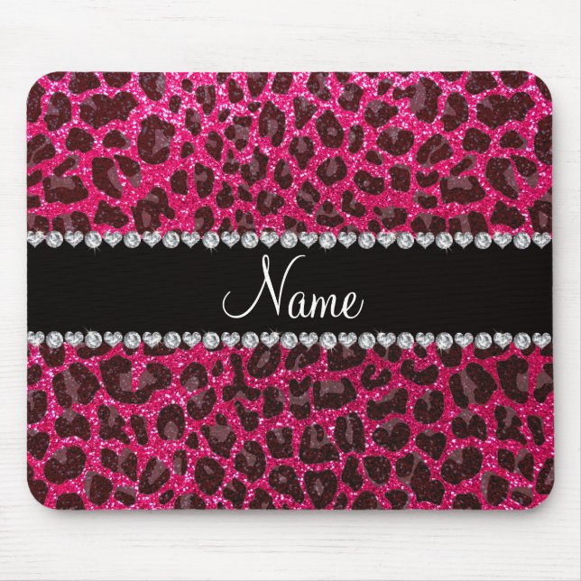 Mousepad Nome personalizado impressão-leopardo-rosa-rosa (Frente)