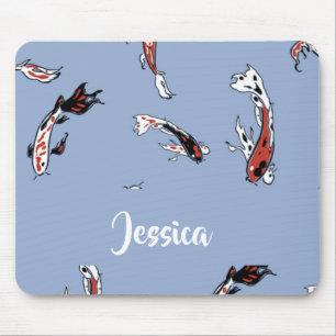 Mousepad Nome personalizado koi fish blue