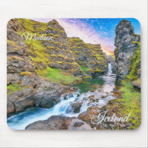 Mousepad Nome Personalizado Kolufossar Waterfall, Islândia