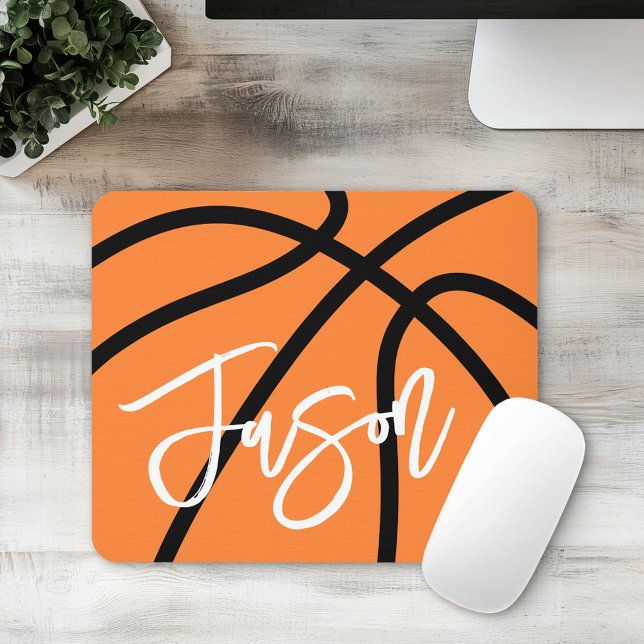 Mousepad Nome personalizado laranja preto de basquetebol (Basketball black orange custom name mouse pad)