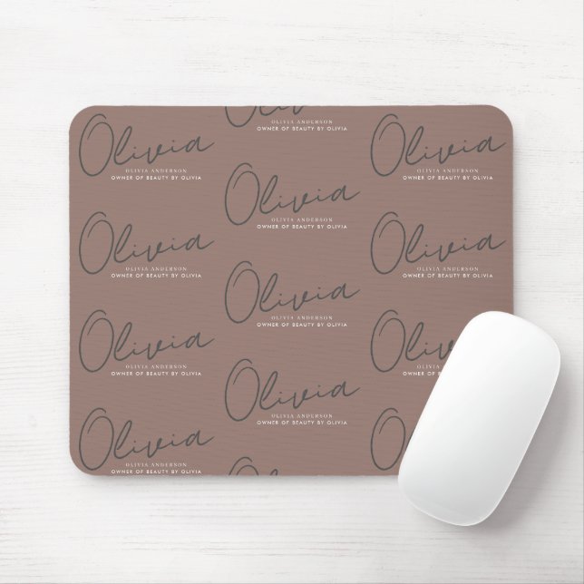 Mousepad Nome Personalizado Minimalista Mocha Marrom Script (Com mouse)