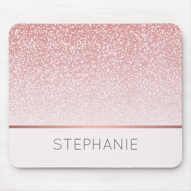 Mousepad Nome Personalizado Moderno do Glitter Dourado rosa (Frente)