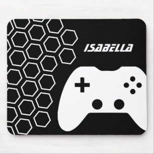Mousepad Nome Personalizado Moderno Preto e Branco do Jogo