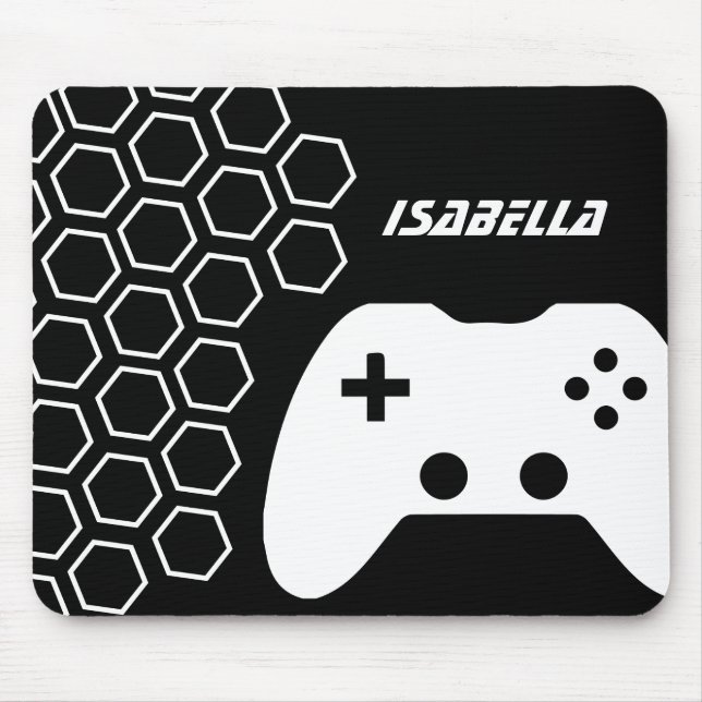 Mousepad Nome Personalizado Moderno Preto e Branco do Jogo (Frente)