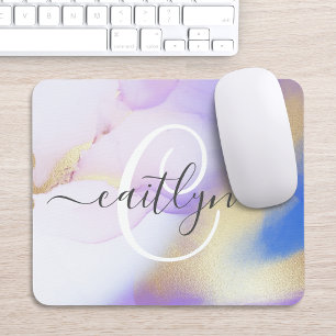 Mousepad Nome Personalizado Monograma Cor de Água Púrpura