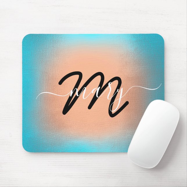Mousepad Nome personalizado Monograma Ombre Rosa azul (Com mouse)