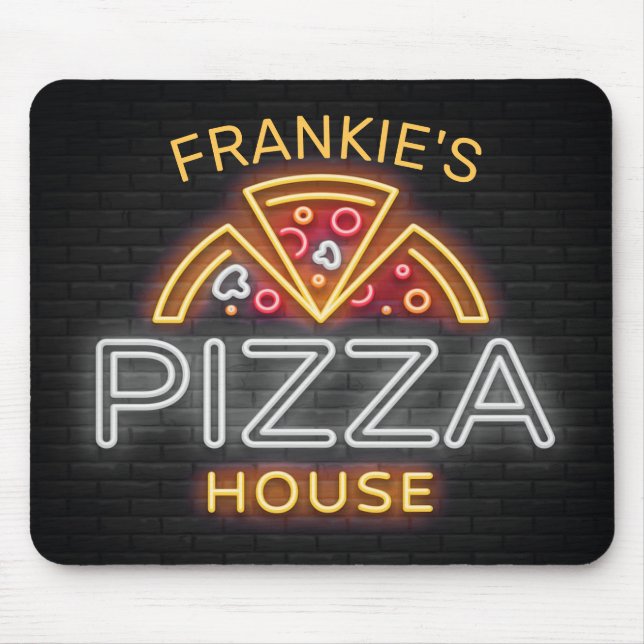 Mousepad NOME Personalizado Neon Italiana Pizzeria Pizza Ho (Frente)