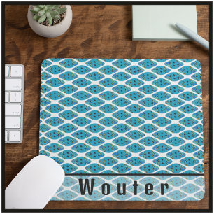Mousepad Nome Personalizado Ocean Blue White Geo Patterno