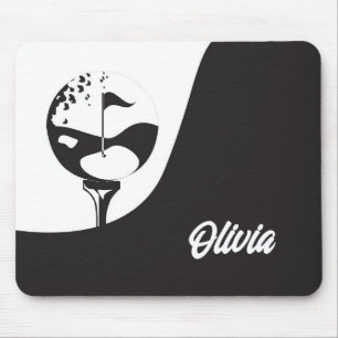 Mousepad Nome Personalizado Olá, Golfe Negro e Branco