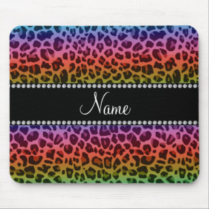 Mousepad Nome personalizado padrão leopardo arco-íris