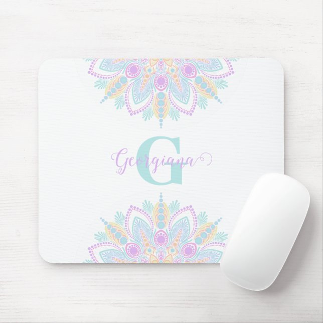 Mousepad Nome personalizado Pastel Rainbow Floral Sundae Ma (Com mouse)