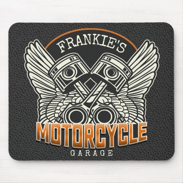 Mousepad Nome Personalizado Pistões Asas Motociclismo Garag (Frente)