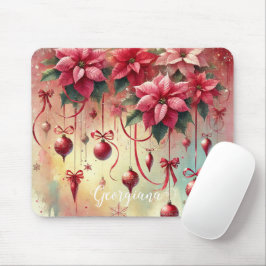 Mousepad Nome Personalizado Poinsettia Whimsical Baubles de