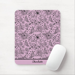Mousepad Nome personalizado púrpura de padrão uniforme flor