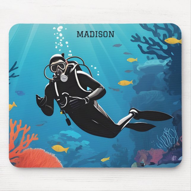Mousepad Nome personalizado Scuba Diver (Frente)