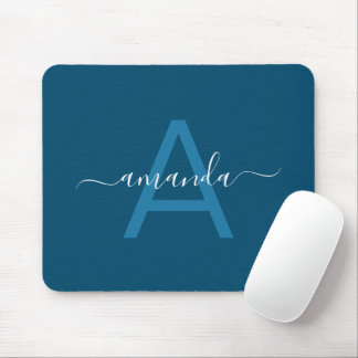 Mousepad Nome Personalizado Simples e Azul Monograma Person