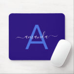 Mousepad Nome Personalizado Simples e Azul Monogramado Pers<br><div class="desc">Mousepad Azul Personalizado com Nome e Monograma Simples.</div>