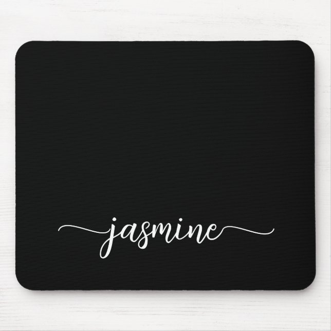 Mousepad Nome Personalizado Simples Feminino Preto Monogram (Frente)